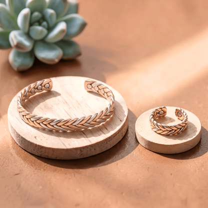 Ella's Stone braided copper cuff and matching ring set
