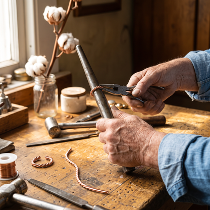 Twister copper ring being shaped on a ring mandrel