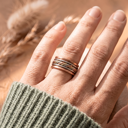 Vesper copper ring worn on the finger