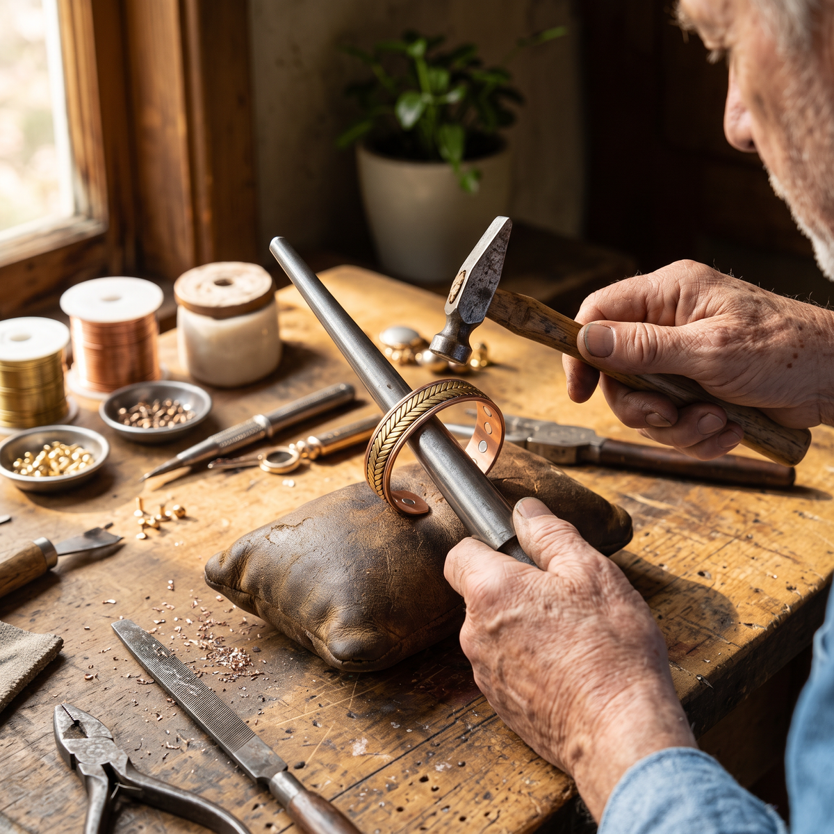 Opaline bracelet being handcrafted