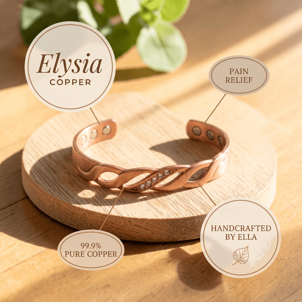 Elysia copper bracelet features