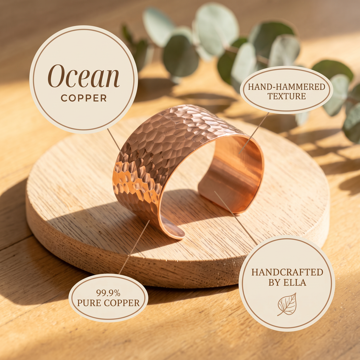 Ocean copper cuff features