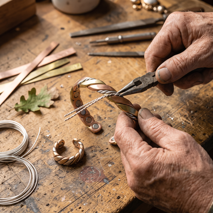 Evora cuff being handcrafted with silver rope