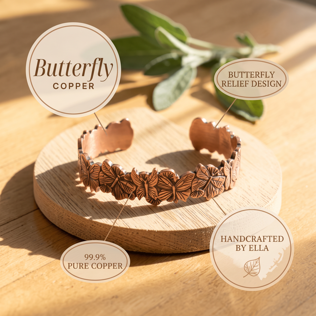 Butterfly copper cuff features