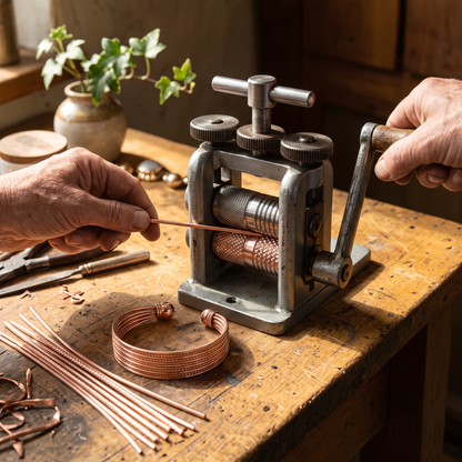 Rain copper strands being diamond-cut textured by hand