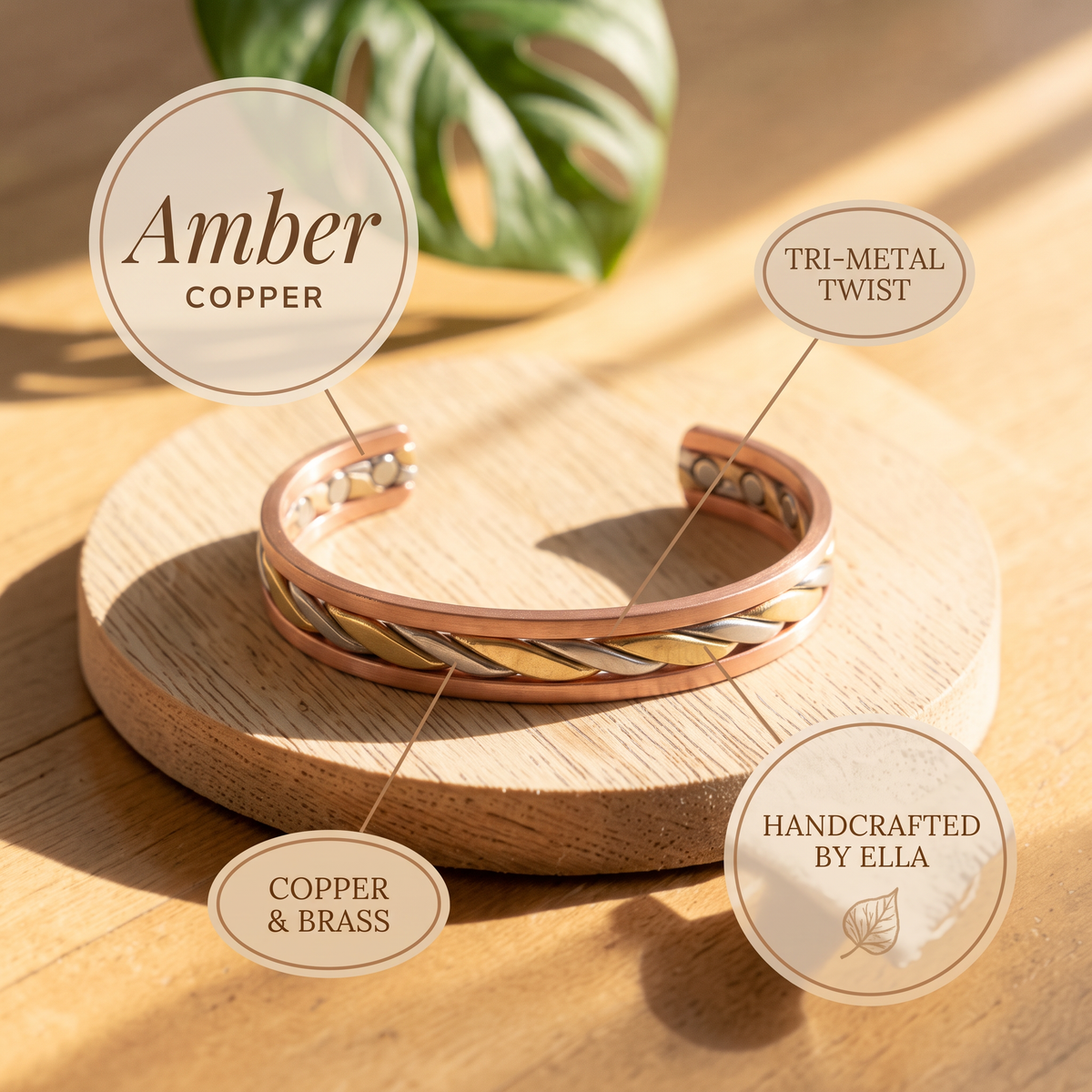 Amber copper cuff features