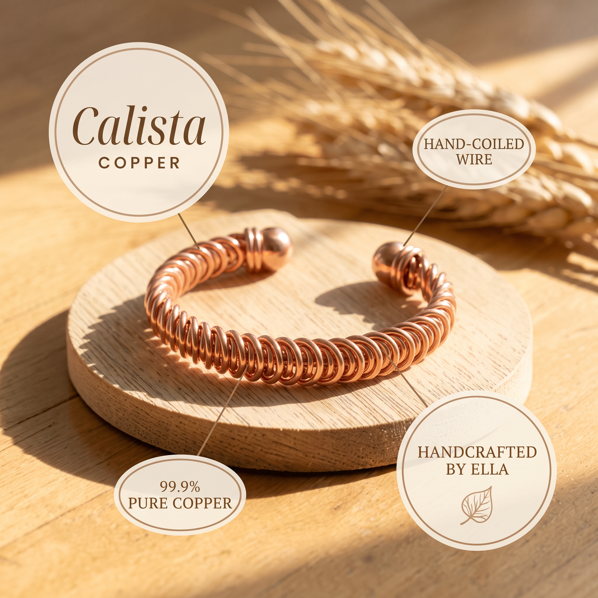 Calista copper cuff features