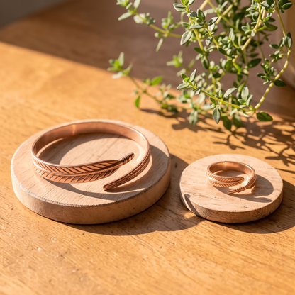 Ella's Feather matching copper cuff and ring set