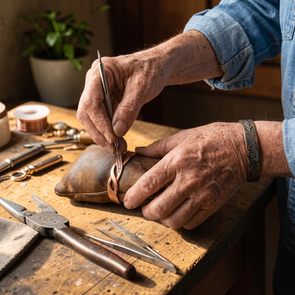 Elysia copper bracelet being handcrafted