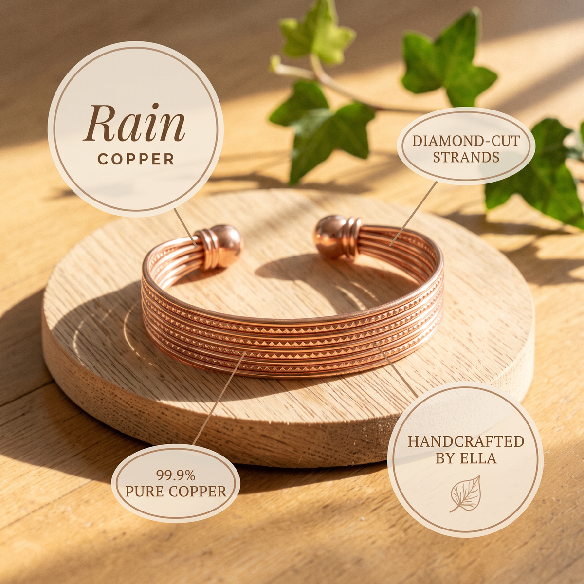 Rain copper cuff features