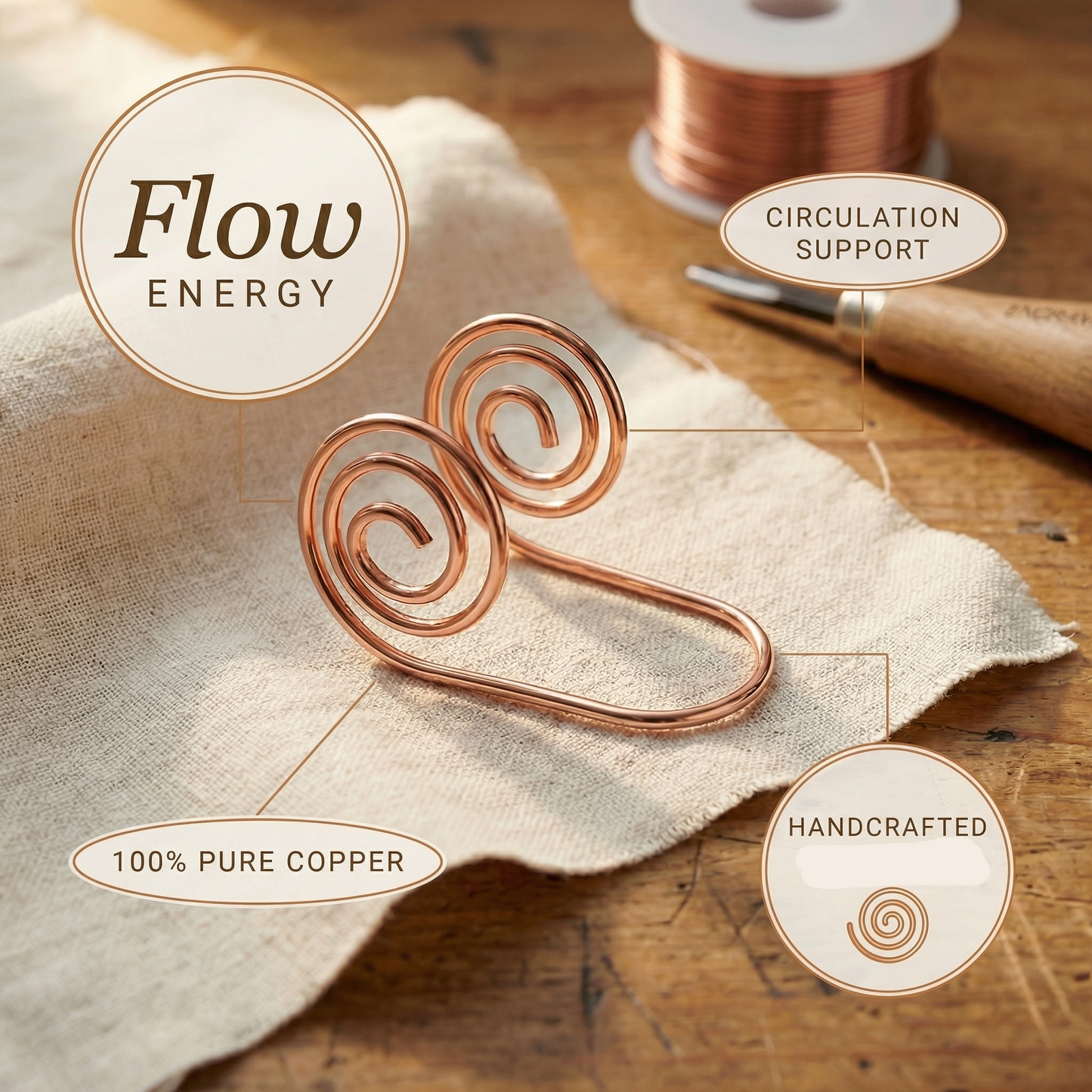 Ella's Flow Copper Hand Spiral Bracelet
